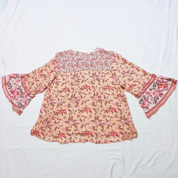 Arnhem Lily Blouse Candy Pink Multi Color Women Size 8 Flutter Bell Sleeves Top - Picture 3 of 16